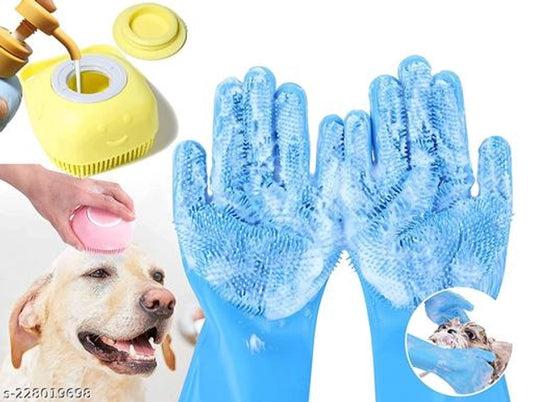 Silicone Dog Bath Brush with Cleaning Gloves